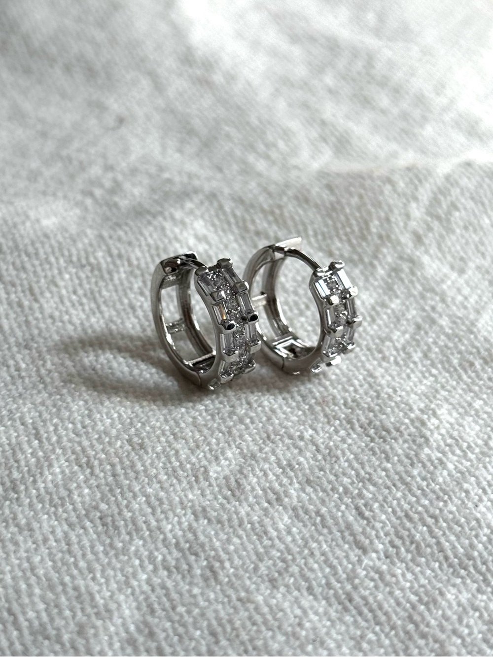 NEW! Silver Plated Crystal Hoop Earrings - Sparkling Cubic Zirconia - Picture 2 of 4